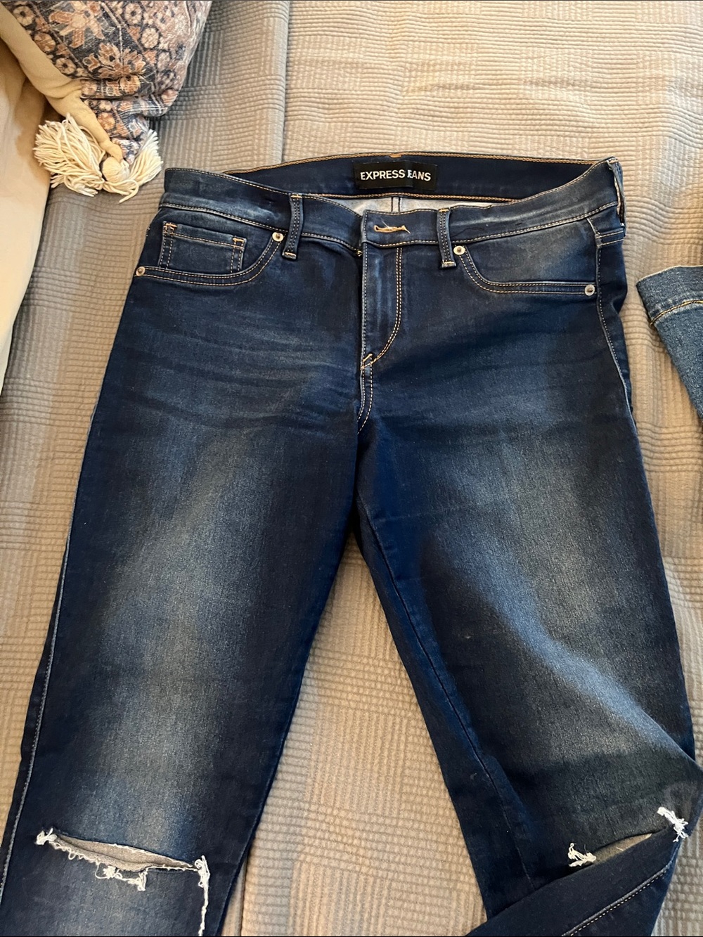 Express Dark Indigo Ripped Skinny Jeans